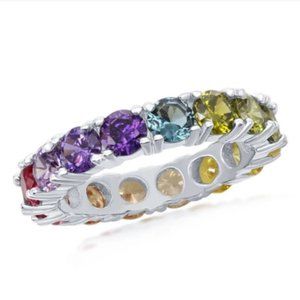 New 925 Silver Round Cut Colorful Diamond Ring